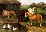 Edgar Hunt Ponies By A Pond painting